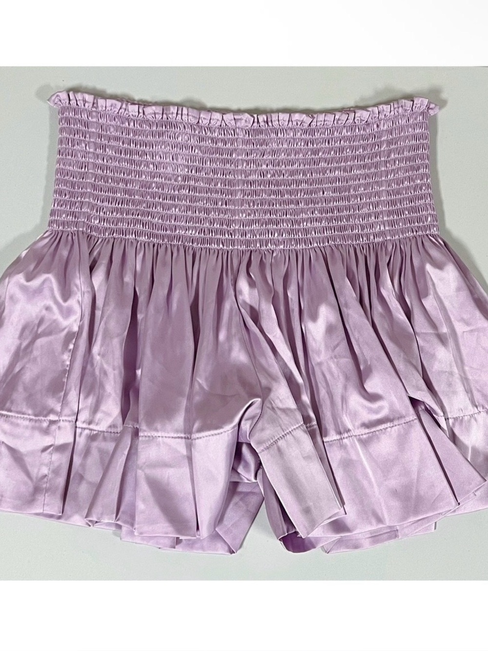 Natural Life Purple Lavender Lilac Pastel Satin Silk Shirred Shorts Bottoms XS/S